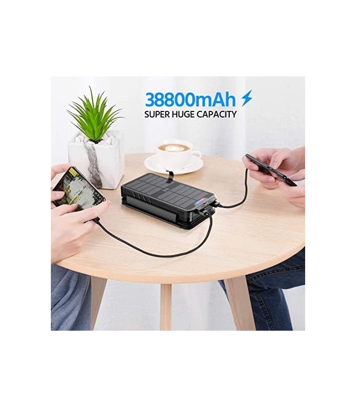 Carregador solar 38800mAh Banco de energia solar com saídas duplas 5V3.1A 10W Qi Carregador sem fio à prova døágua Painel solar