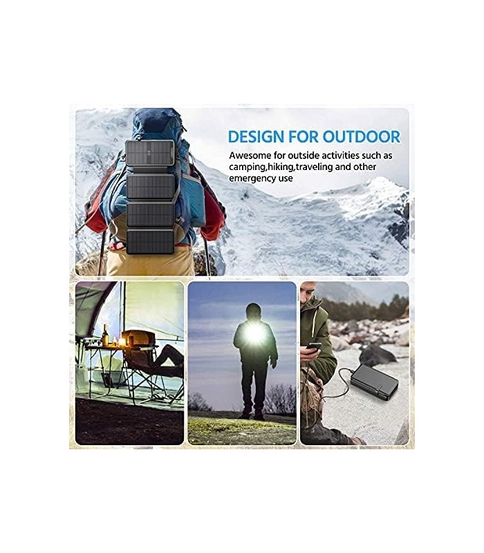 Carregador solar 38800mAh Banco de energia solar com saídas duplas 5V3.1A 10W Qi Carregador sem fio à prova døágua Painel solar