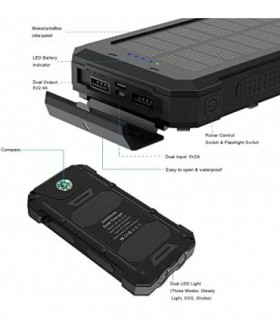 X-DRAGON Solar Power Bank 24000mAh Bateria externa Carregador portátil, saída dupla de 5V USB, bússola dupla integrada, carregam