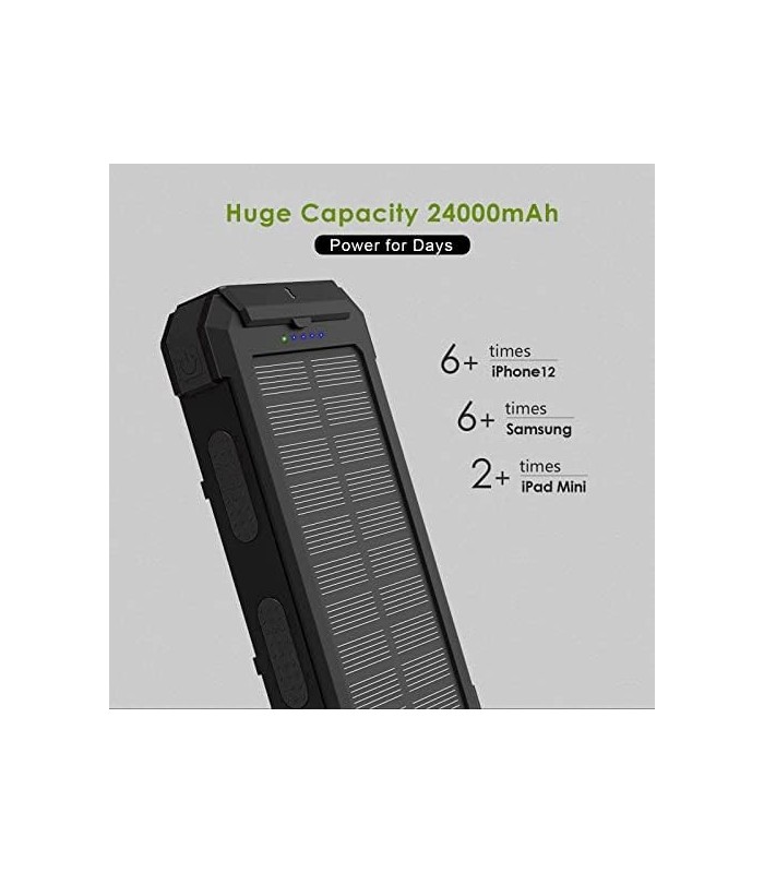 X-DRAGON Solar Power Bank 24000mAh Bateria externa Carregador portátil, saída dupla de 5V USB, bússola dupla integrada, carregam
