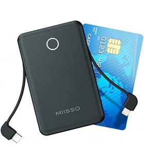 6000mah Ultra Slim Cabos embutidos Power Bank, Tamanho do cartão Cabos USB C integrados Bateria Carregador portátil para telefon