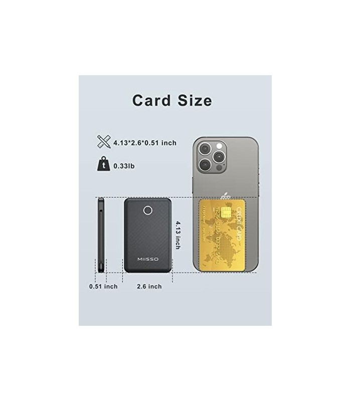 6000mah Ultra Slim Cabos embutidos Power Bank, Tamanho do cartão Cabos USB C integrados Bateria Carregador portátil para telefon