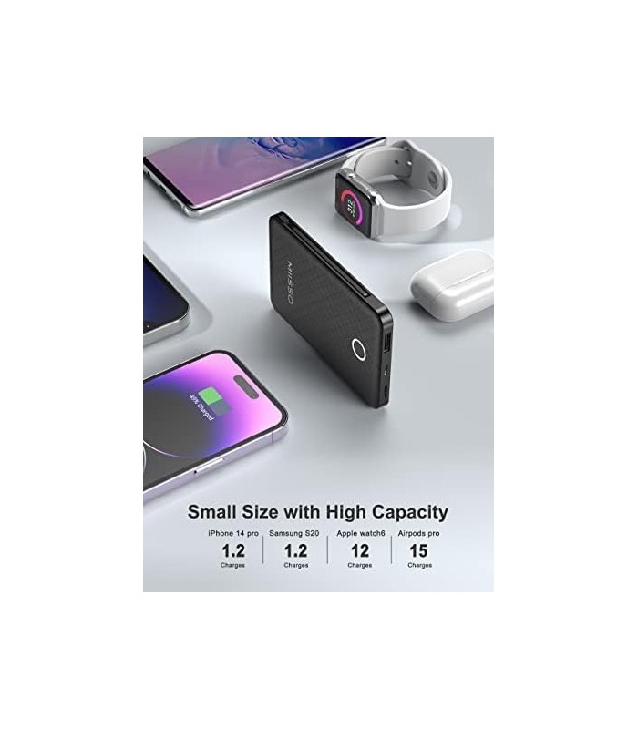 6000mah Ultra Slim Cabos embutidos Power Bank, Tamanho do cartão Cabos USB C integrados Bateria Carregador portátil para telefon