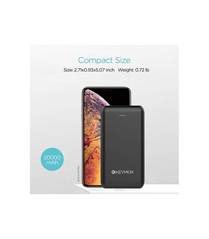 Carregador portátil, KEYMOX 20000mAh Power Bank com tecnologia Quick Charge 3.0 e fornecimento de energia USB-C de 18 W, bateria