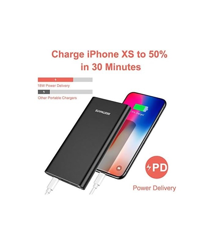 PD 3.0 18W Carregamento rápido Power Bank QC Carregador portátil Velocidade 10000mAh Bateria de backup USB-C rápida Compatível c