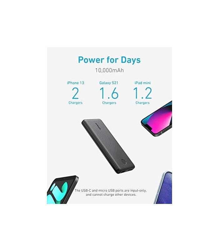 Carregador Portátil Anker, 313 Power Bank (PowerCore Slim 10K) Bateria de 10.000 mAh com Tecnologia de Carregamento PowerIQ e US