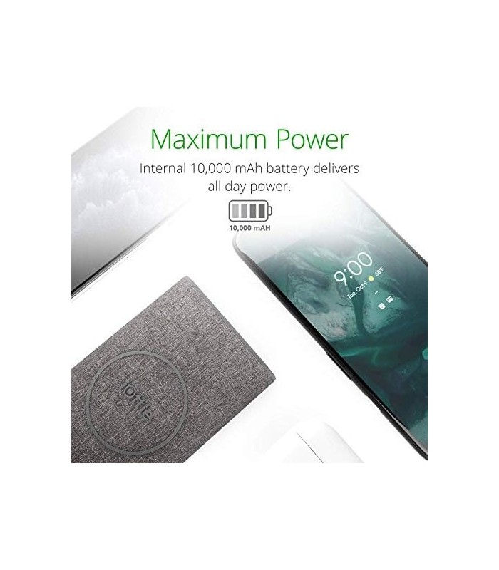 iOttie iON Wireless Go Power Bank Carregador Portátil | Carregamento sem fio Qi 10000mAH || Cinzas