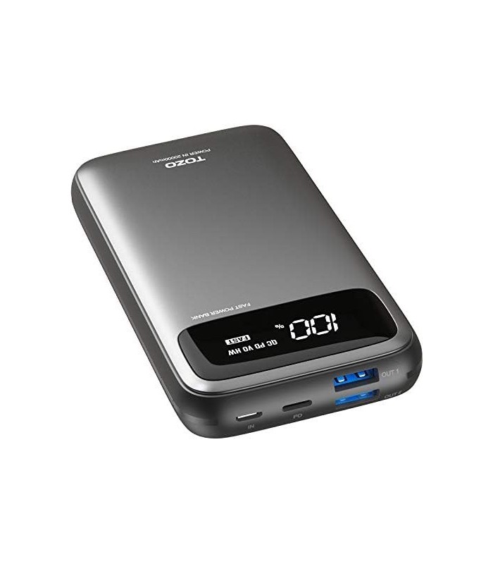 TOZO PB2 PD Power Bank de carregamento rápido 20000mAh com visor visível Carregador portátil 18W Bateria com portas de entrada d