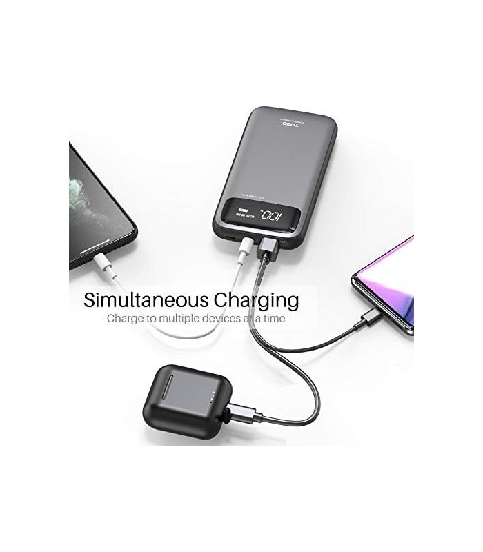 TOZO PB2 PD Power Bank de carregamento rápido 20000mAh com visor visível Carregador portátil 18W Bateria com portas de entrada d