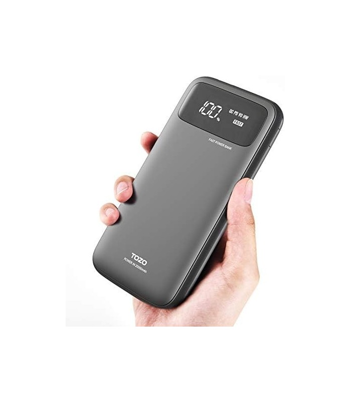TOZO PB2 PD Power Bank de carregamento rápido 20000mAh com visor visível Carregador portátil 18W Bateria com portas de entrada d