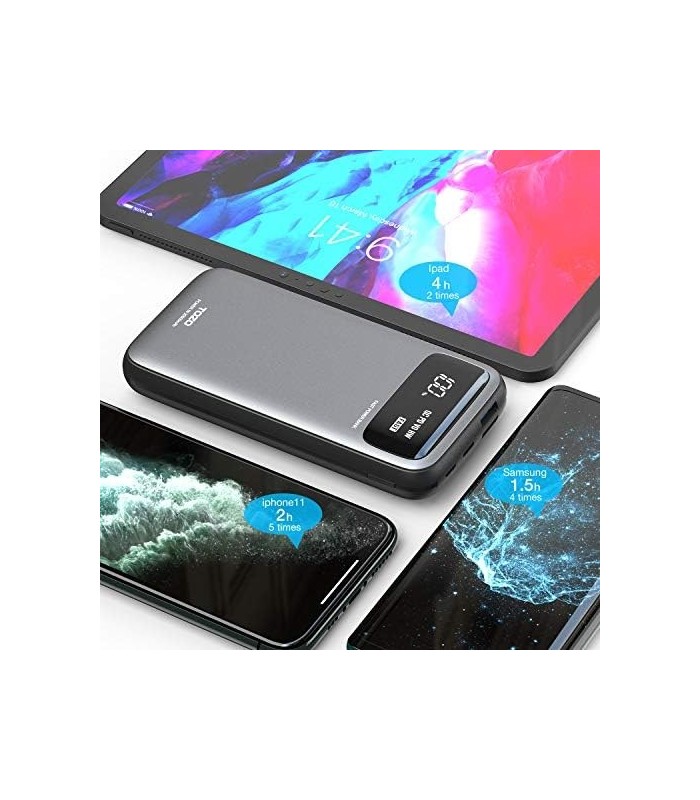 TOZO PB2 PD Power Bank de carregamento rápido 20000mAh com visor visível Carregador portátil 18W Bateria com portas de entrada d
