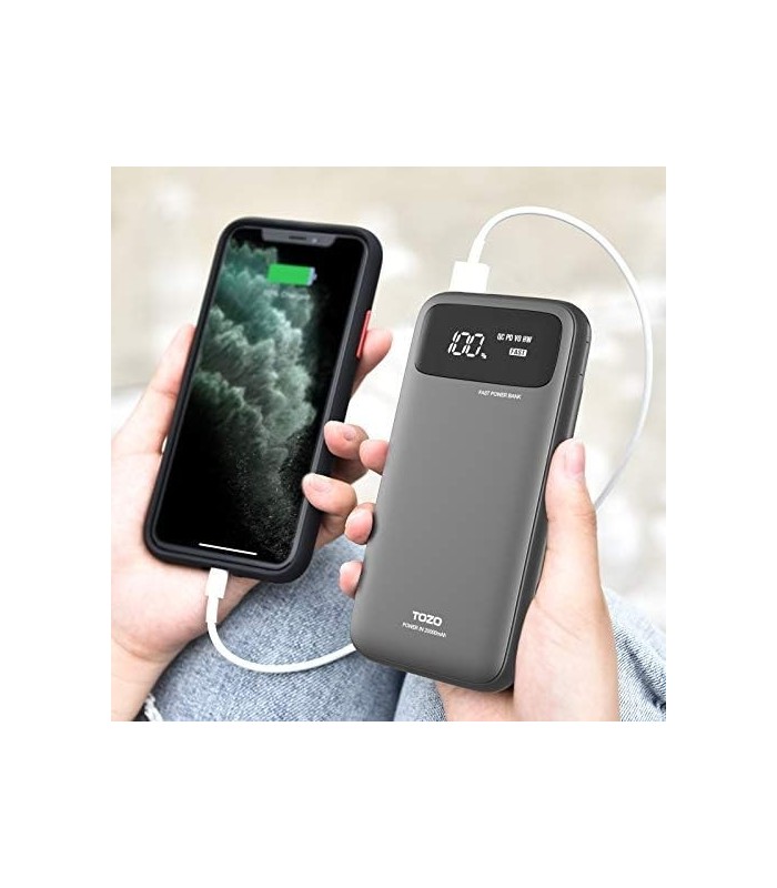 TOZO PB2 PD Power Bank de carregamento rápido 20000mAh com visor visível Carregador portátil 18W Bateria com portas de entrada d