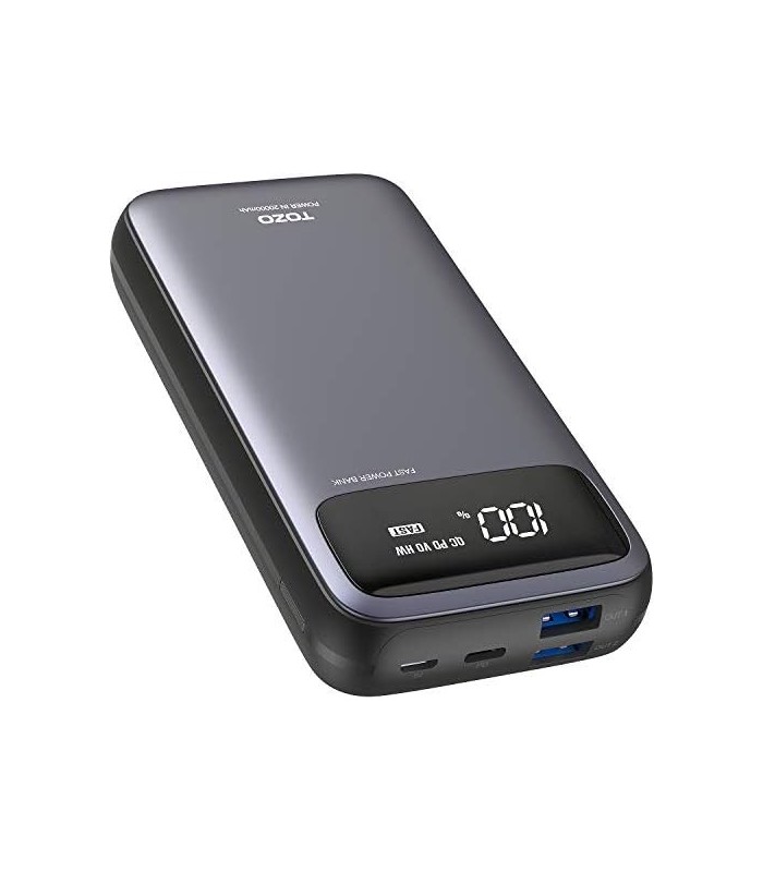 TOZO PB2 PD Power Bank de carregamento rápido 20000mAh com visor visível Carregador portátil 18W Bateria com portas de entrada d