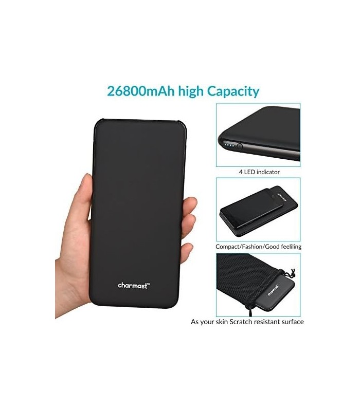 Charmast Power Delivery Power Bank 26800mAh, PD Power Bank, 18W USB C Carregador Portátil Carregamento Rápido 3.0 Bateria Compat