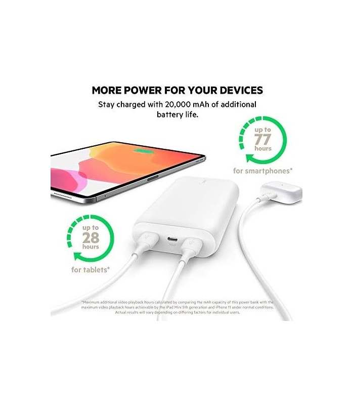 Belkin BoostCharge 20k mAh Power Bank - Carregador para iPhone - Carregador portátil - Carregador USB C - Carregador tipo C - Ba