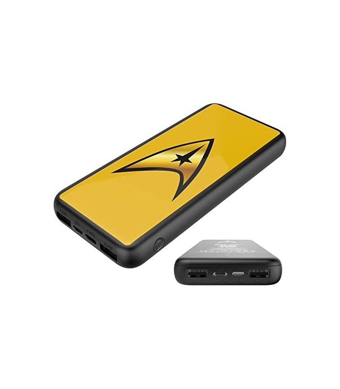 Carregador de telefone Star Trek | Banco de energia compacto de 10.000 mAh com logotipo de comando TOS, 3 saídas USB, 2.1A e 1A,