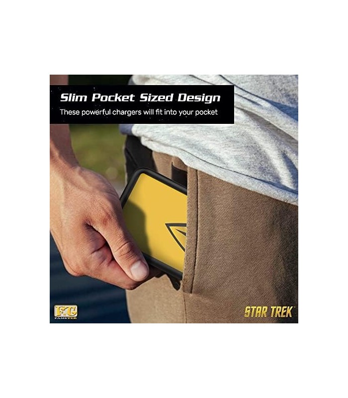 Carregador de telefone Star Trek | Banco de energia compacto de 10.000 mAh com logotipo de comando TOS, 3 saídas USB, 2.1A e 1A,