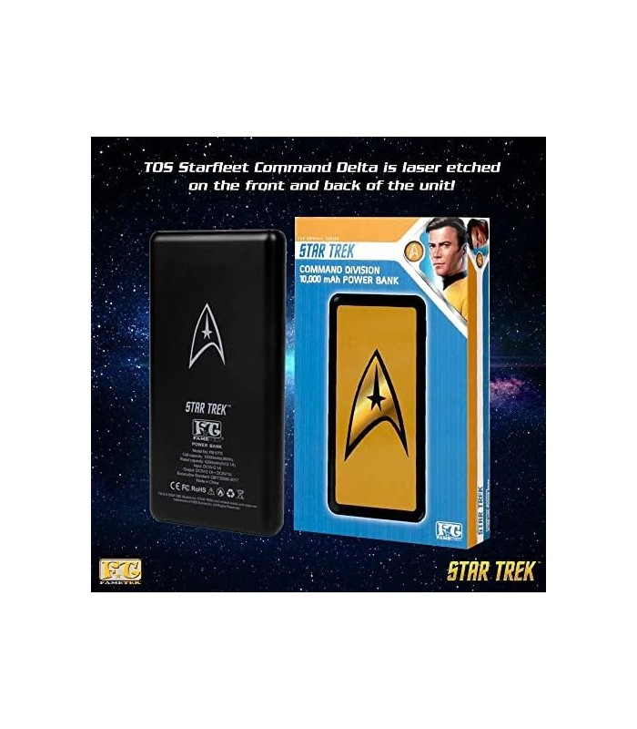 Carregador de telefone Star Trek | Banco de energia compacto de 10.000 mAh com logotipo de comando TOS, 3 saídas USB, 2.1A e 1A,