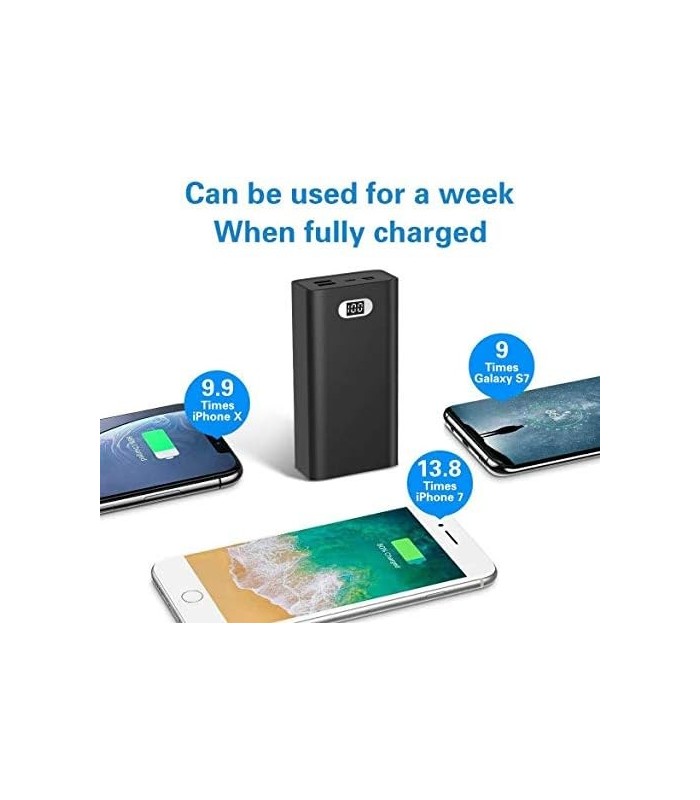 Carregador Portátil Mais Seguro 30000mAh, Bateria Externa Power Bank de 12W com Visor LCD Portas de Entrada Tripla e Saída Dupla