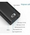 Carregador Portátil Mais Seguro 30000mAh, Bateria Externa Power Bank de 12W com Visor LCD Portas de Entrada Tripla e Saída Dupla