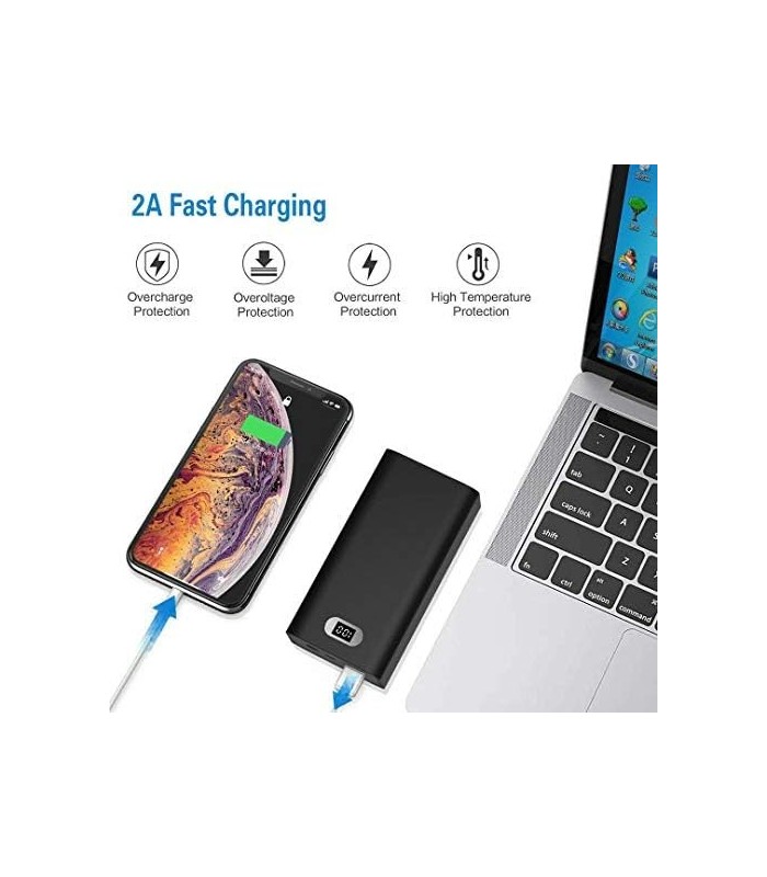 Carregador Portátil Mais Seguro 30000mAh, Bateria Externa Power Bank de 12W com Visor LCD Portas de Entrada Tripla e Saída Dupla