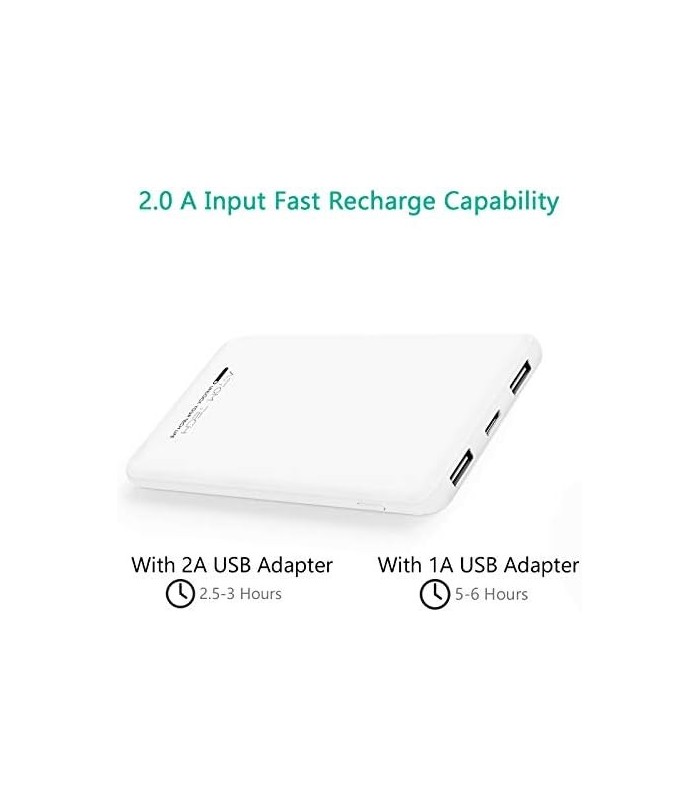 Attom Tech Triple USB Outputs Super Slim Power Bank Ultra Thin, 5000mAh Mini Carregador Portátil Bateria de Telefone Externo Tom
