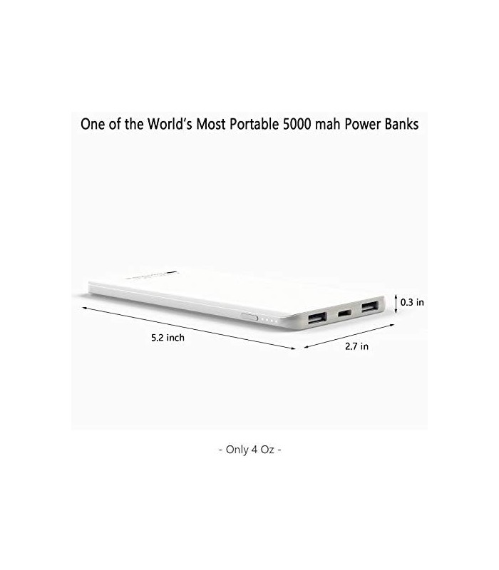 Attom Tech Triple USB Outputs Super Slim Power Bank Ultra Thin, 5000mAh Mini Carregador Portátil Bateria de Telefone Externo Tom