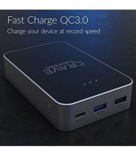 Crave Travel PRO Power Bank com 13400 mAh [Quick Charge QC 3.0 USB + Tipo C com PD] Carregador de bateria portátil