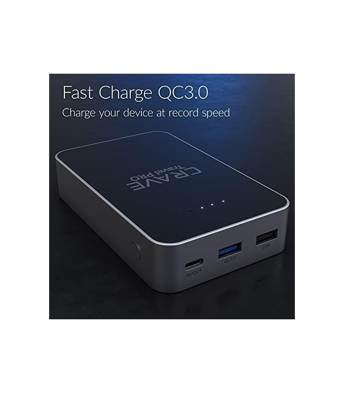 Crave Travel PRO Power Bank com 13400 mAh [Quick Charge QC 3.0 USB + Tipo C com PD] Carregador de bateria portátil