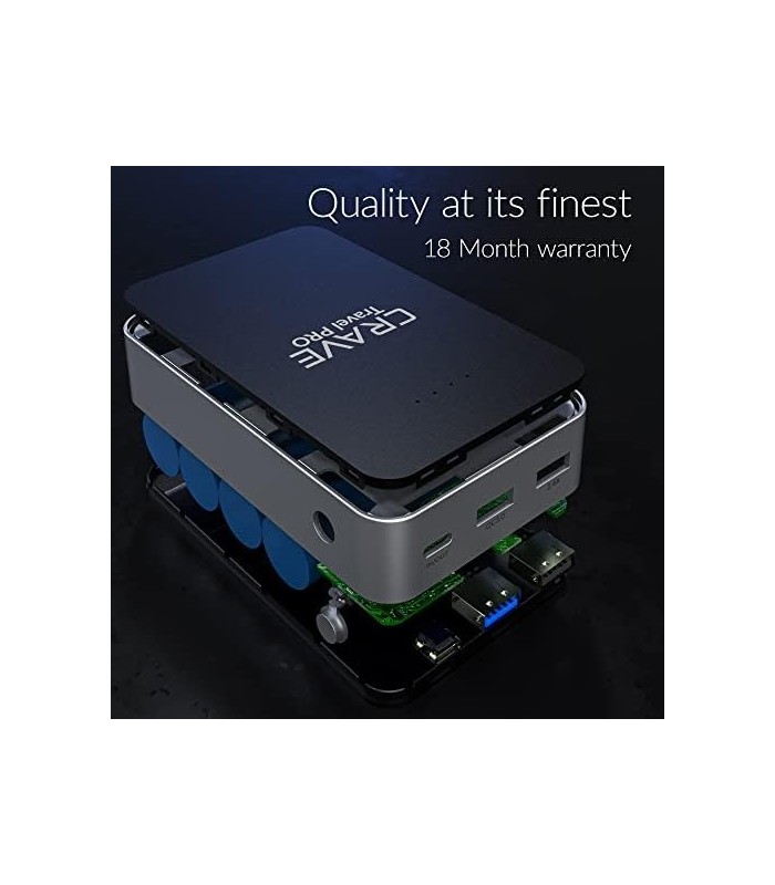 Crave Travel PRO Power Bank com 13400 mAh [Quick Charge QC 3.0 USB + Tipo C com PD] Carregador de bateria portátil