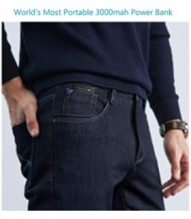 Attom Tech Saída USB Super Slim Power Bank Ultra Fino 3000mAh Carregador Portátil, Micro USB e Portas de Entrada Duplas USB-C Mi