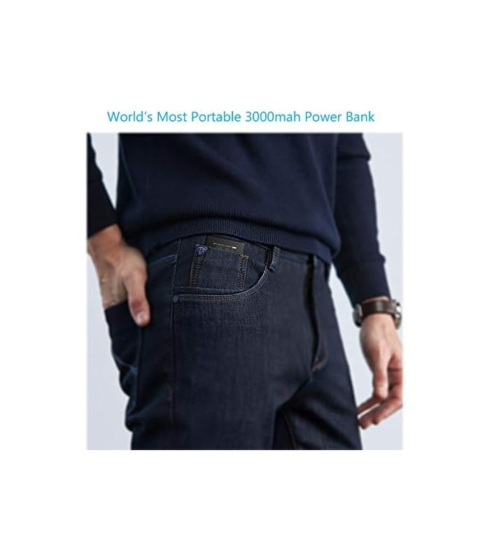 Attom Tech Saída USB Super Slim Power Bank Ultra Fino 3000mAh Carregador Portátil, Micro USB e Portas de Entrada Duplas USB-C Mi