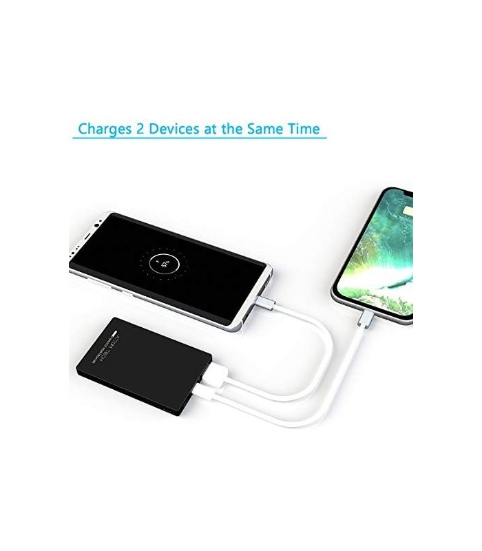 Attom Tech Saída USB Super Slim Power Bank Ultra Fino 3000mAh Carregador Portátil, Micro USB e Portas de Entrada Duplas USB-C Mi