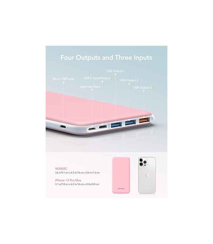 Charmast USB C Power Bank, Carregador Portátil de 26800mAh USB C, Slim Thin 3A Bateria Tipo C com 3 Entradas e 4 Saídas Compatív