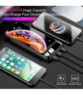 Carregador Portátil Gnceei, 25000mAh Wireless Power Bank Carregamento Rápido USB-C com 3 Saídas e 2 Entradas, Bateria Externa de