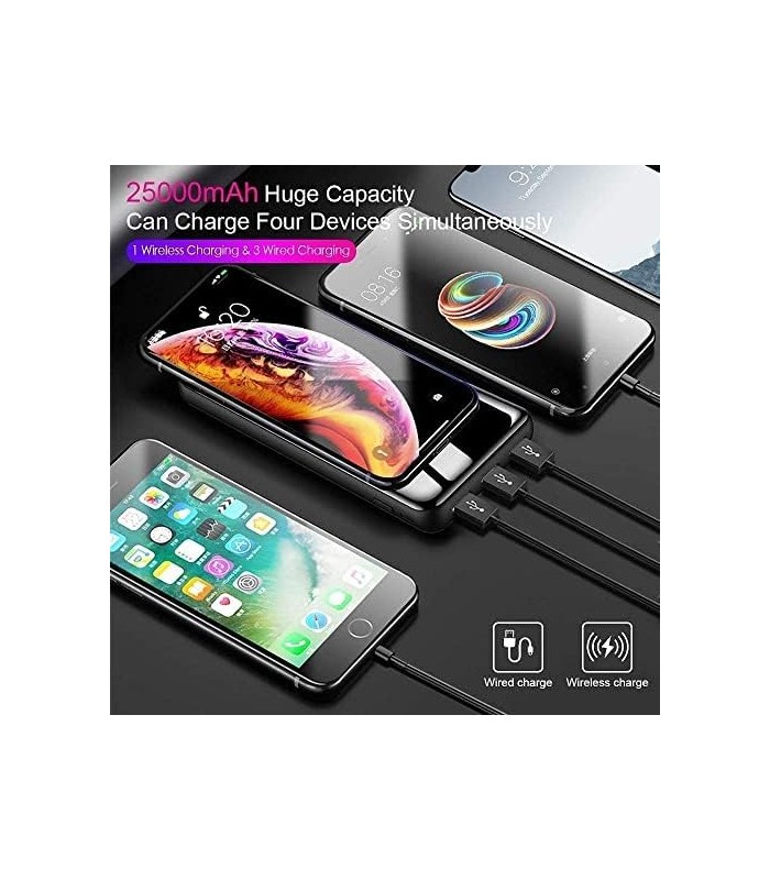 Carregador Portátil Gnceei, 25000mAh Wireless Power Bank Carregamento Rápido USB-C com 3 Saídas e 2 Entradas, Bateria Externa de