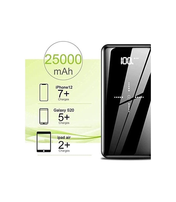 Carregador Portátil Gnceei, 25000mAh Wireless Power Bank Carregamento Rápido USB-C com 3 Saídas e 2 Entradas, Bateria Externa de