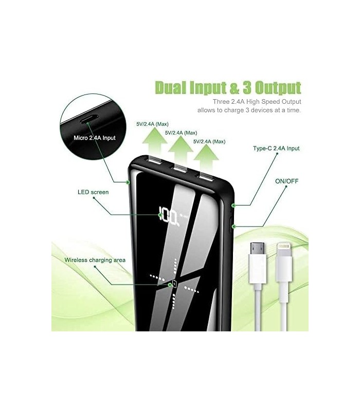 Carregador Portátil Gnceei, 25000mAh Wireless Power Bank Carregamento Rápido USB-C com 3 Saídas e 2 Entradas, Bateria Externa de