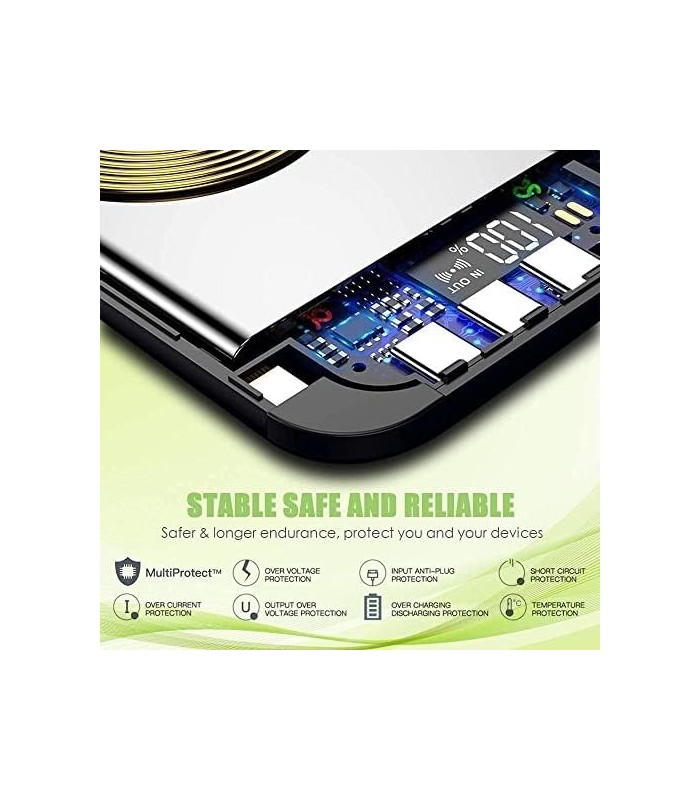 Carregador Portátil Gnceei, 25000mAh Wireless Power Bank Carregamento Rápido USB-C com 3 Saídas e 2 Entradas, Bateria Externa de