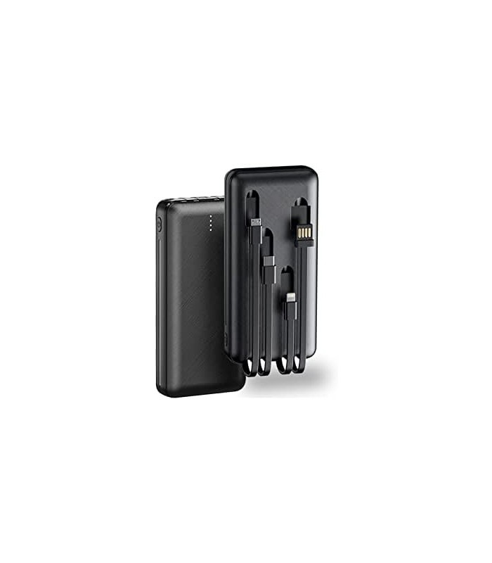 Power Bank 20000mAh, Carregador Portátil de 12W com Cabos Embutidos, 4 Saídas 2 Entradas e Ultra Capacidade Bateria Externa Mais