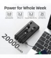 Power Bank 20000mAh, Carregador Portátil de 12W com Cabos Embutidos, 4 Saídas 2 Entradas e Ultra Capacidade Bateria Externa Mais