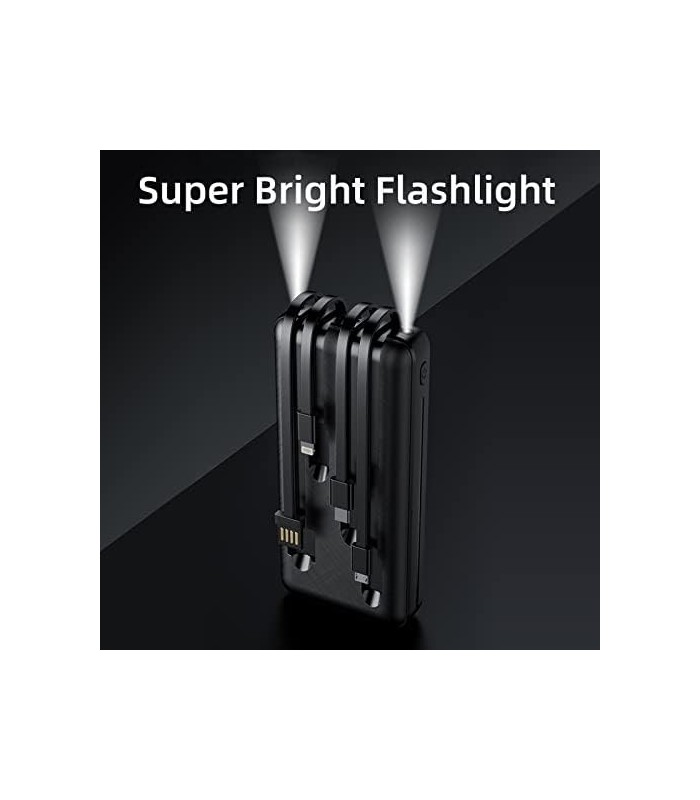 Power Bank 20000mAh, Carregador Portátil de 12W com Cabos Embutidos, 4 Saídas 2 Entradas e Ultra Capacidade Bateria Externa Mais