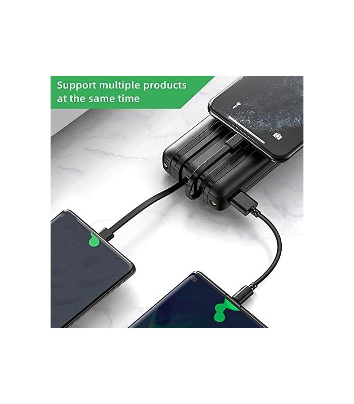 Power Bank 20000mAh, Carregador Portátil de 12W com Cabos Embutidos, 4 Saídas 2 Entradas e Ultra Capacidade Bateria Externa Mais