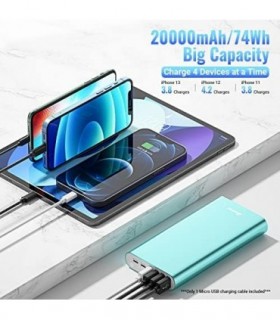 Carregador Portátil BONAI 20000mAh Banco de Potência 2.0A Max Input 4 USB Output, Alumínio Polímero Bateria Externa para Road Tr