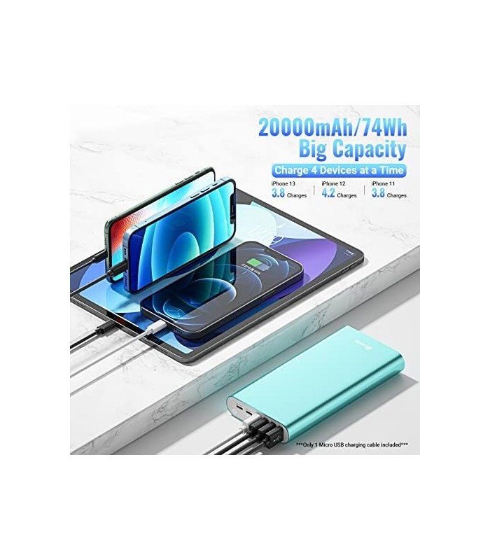 Carregador Portátil BONAI 20000mAh Banco de Potência 2.0A Max Input 4 USB Output, Alumínio Polímero Bateria Externa para Road Tr