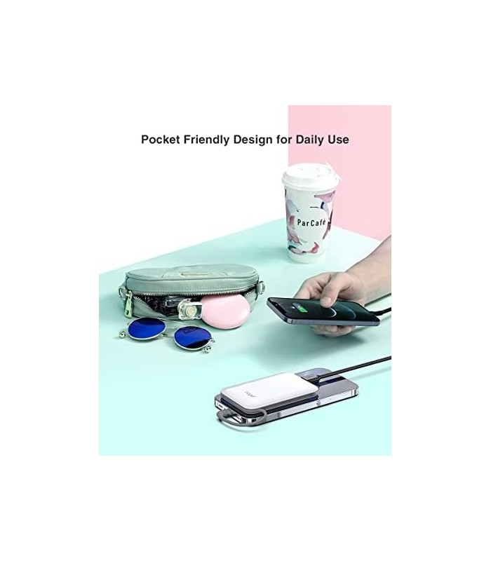 TG90° 4500mah Mini Carregador Portátil com Cabo Embutido, Carregador de Celular Portátil Pequeno Power Bank Compatível com iPhon