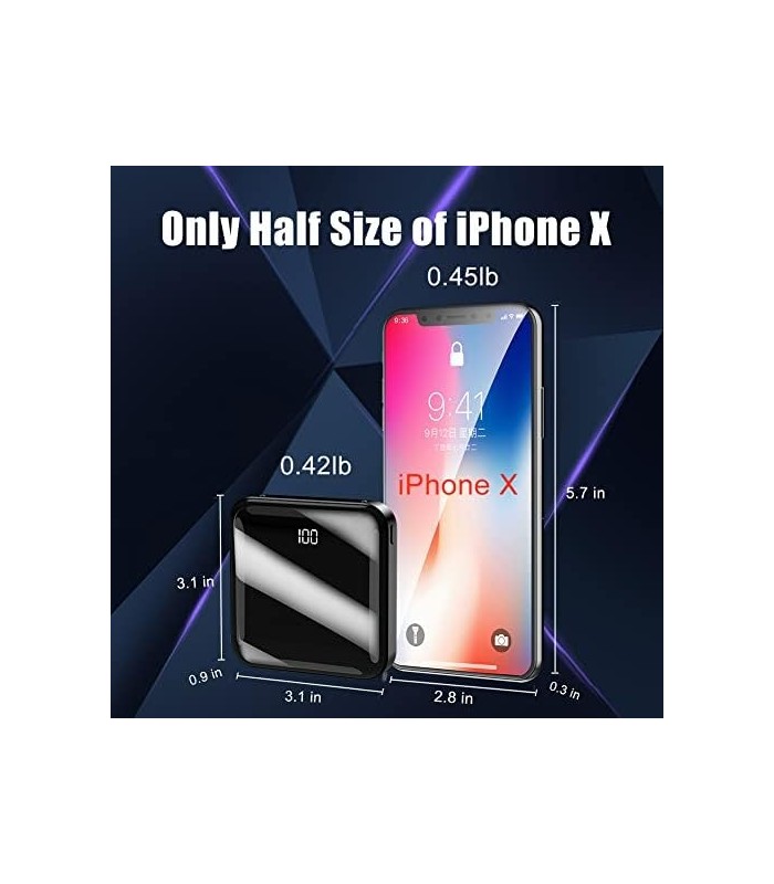 OYEALEX Power Bank, Carregador Portátil 10000mAh Power Bank com LED Dual USB Ports Saída 2.1A e Entrada 2A, Mini Bateria Externa