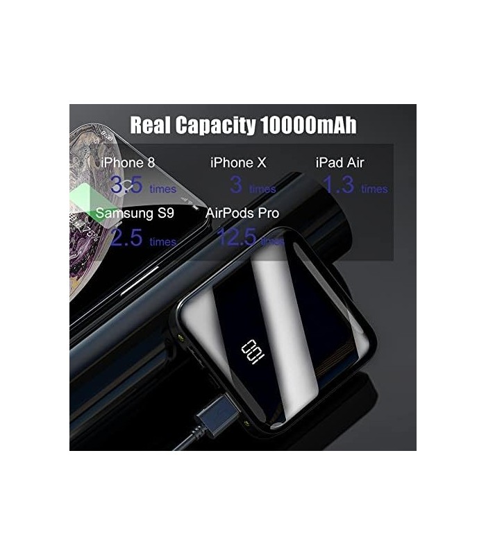 OYEALEX Power Bank, Carregador Portátil 10000mAh Power Bank com LED Dual USB Ports Saída 2.1A e Entrada 2A, Mini Bateria Externa