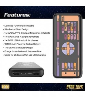 Carregador de telefone Star Trek | Banco de energia de 10.000 mAh de tamanho de bolso fino com TNG LCARS 3 saídas USB, 2.1A e 1A