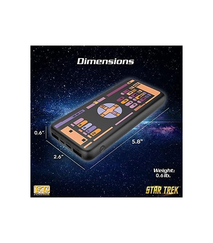 Carregador de telefone Star Trek | Banco de energia de 10.000 mAh de tamanho de bolso fino com TNG LCARS 3 saídas USB, 2.1A e 1A